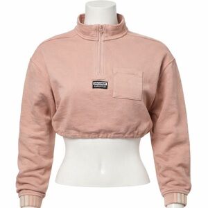 Adidas Crop Top Pink Sweater Women’s Small Long Sleeve Mock Neck 1/4 Zip